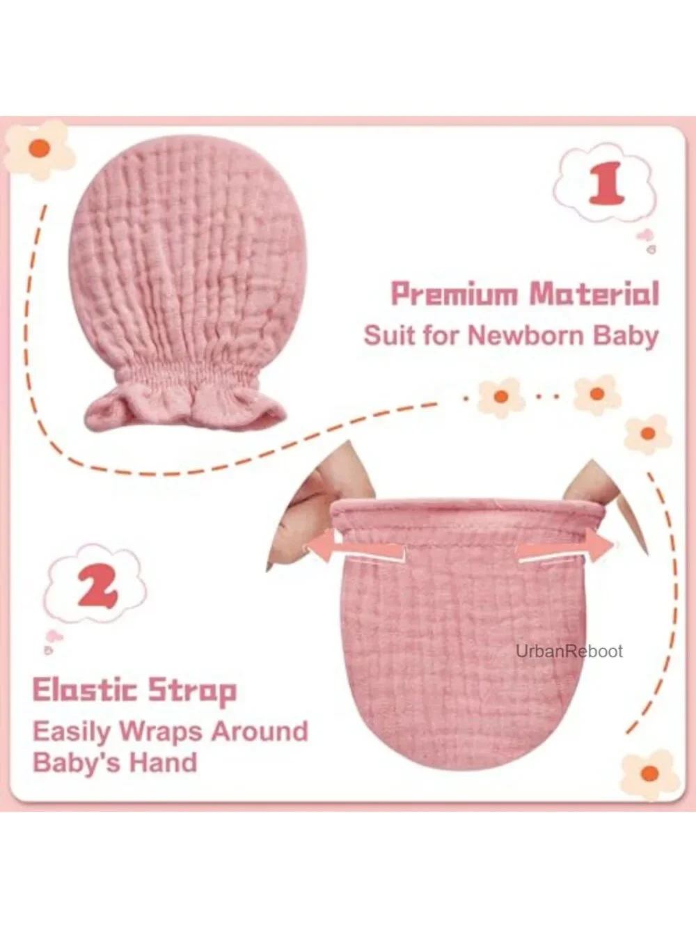 100% Cotton Muslin Baby Mittens for Newborns No Scratch Scratch-Proof Gloves